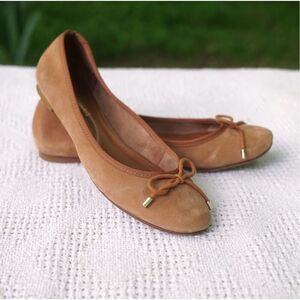 Cosmo Paris Camel Tan Suede Leather Ballet Flats